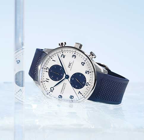 IWC presents two iconic Portugieser models with contrasting white and blue dials